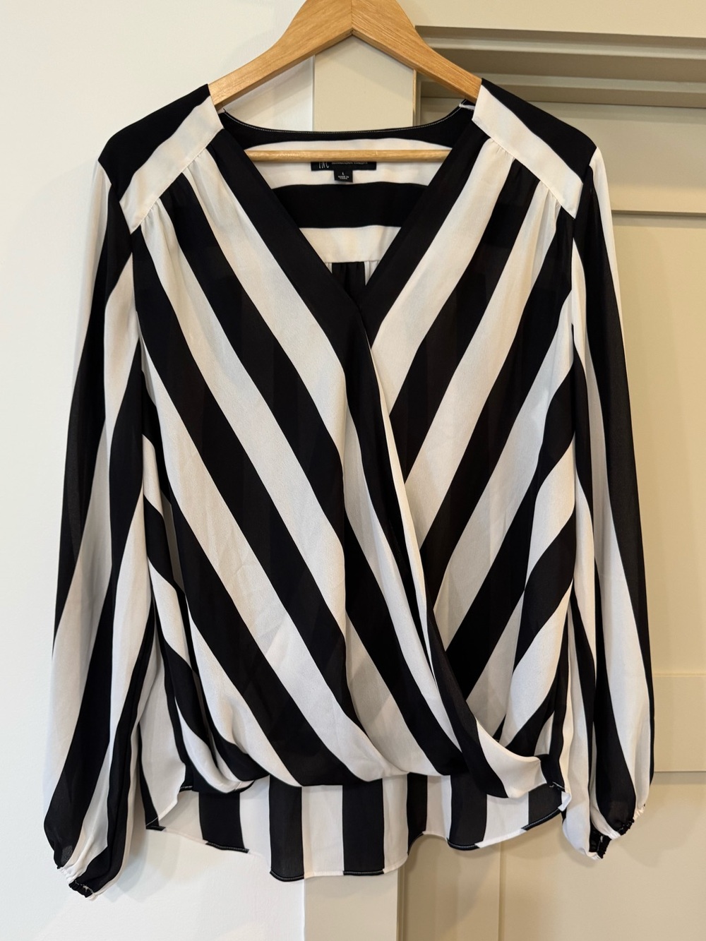 INC Black & White Striped Wrap Blouse - Women